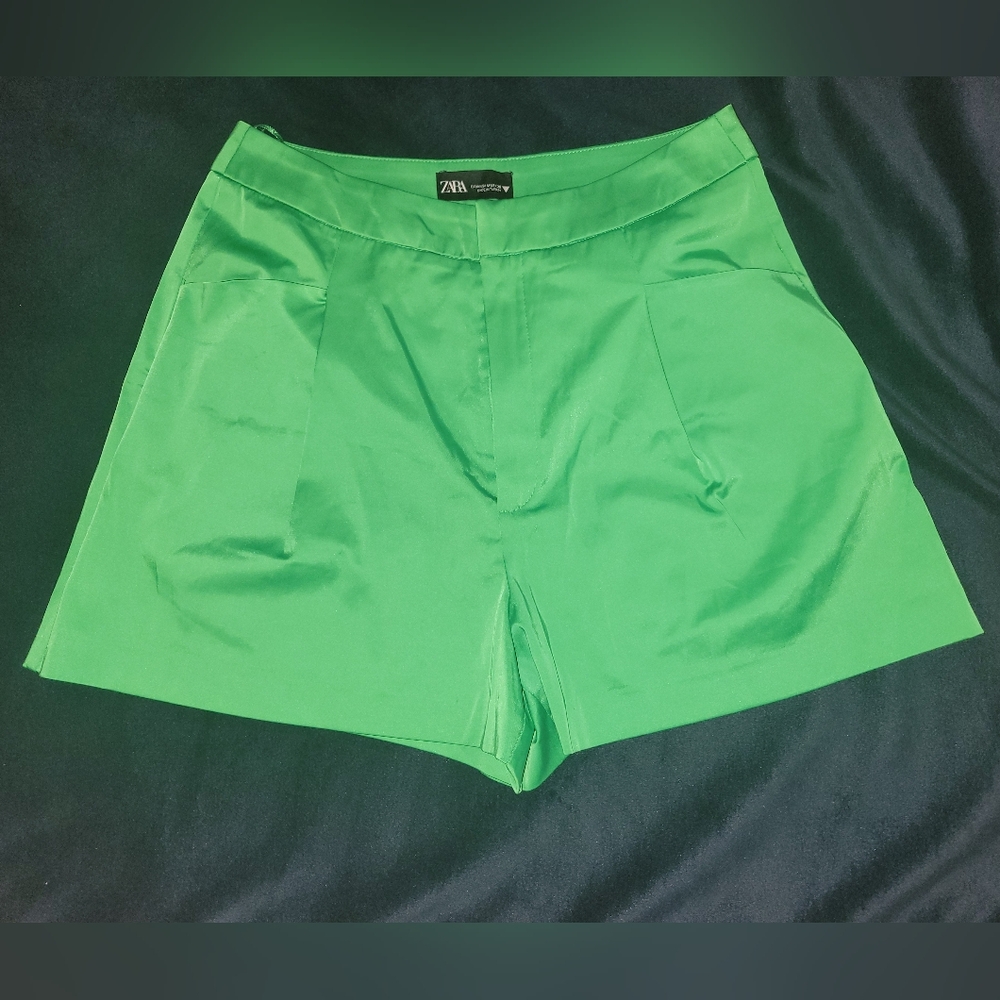 Zara Women's Satin Green Shorts